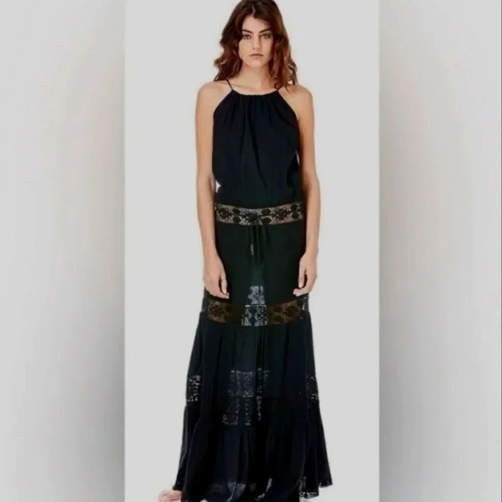 Michelle Jonas Hippie Gauze Maxi Dress Gray Size M New